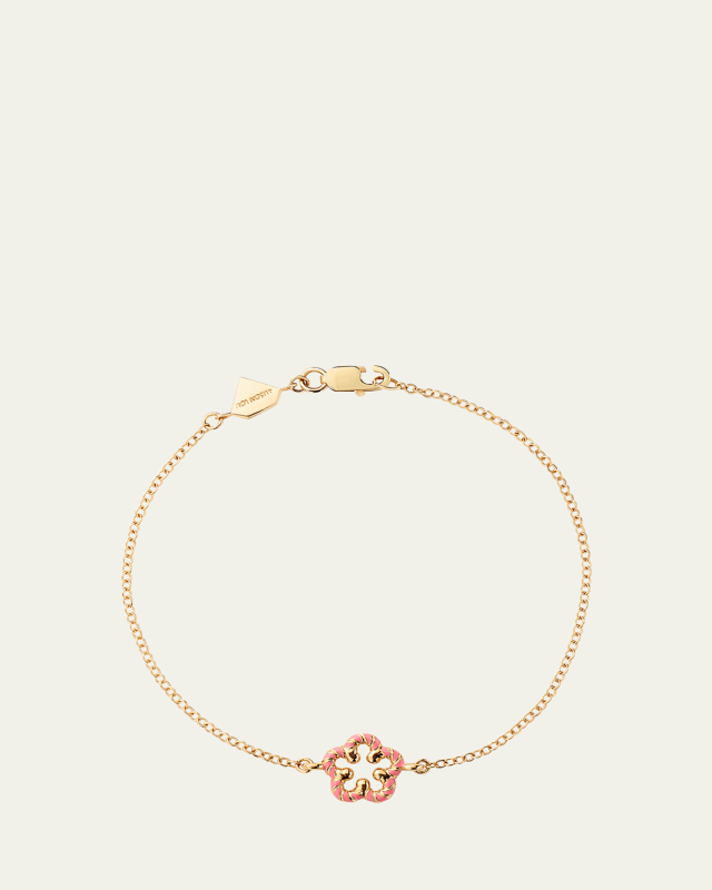 Flower Streamer 14K Yellow Gold and Pink Enamel Bracelet